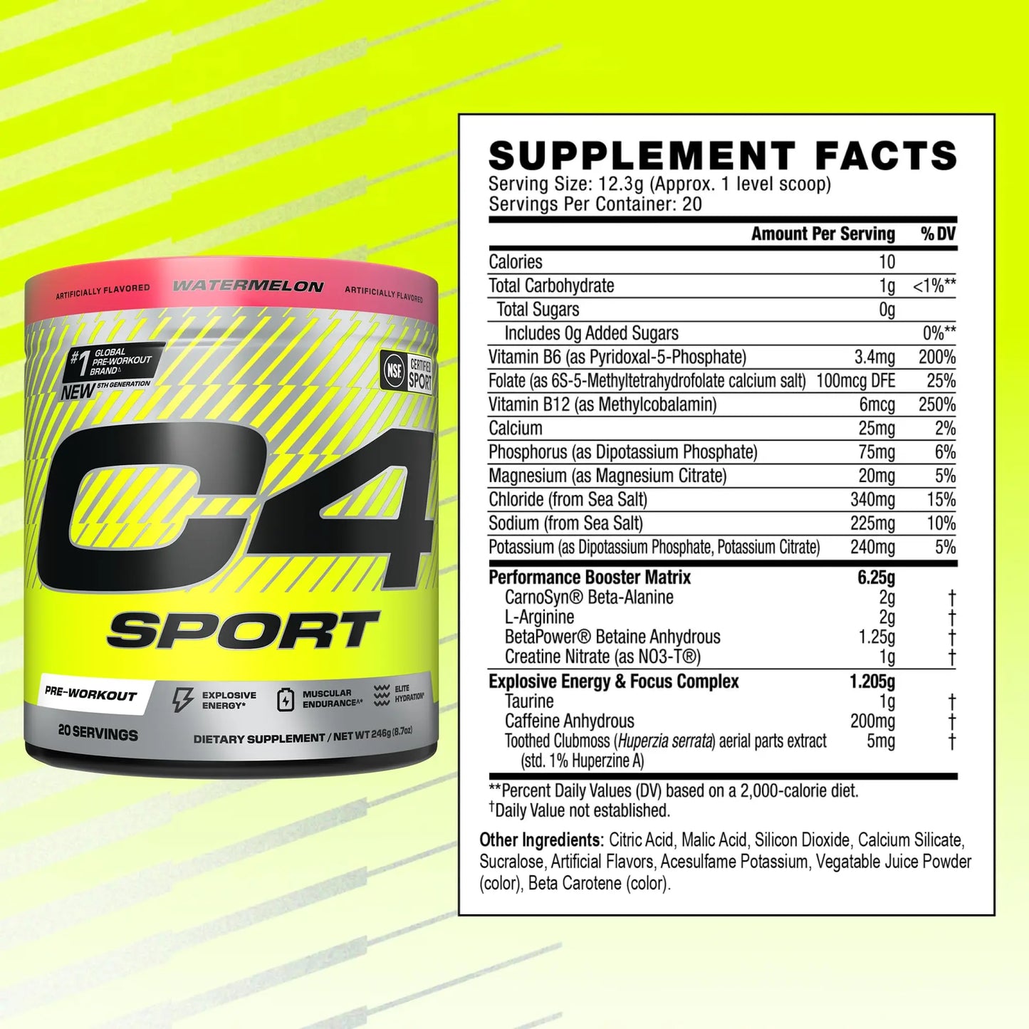 Cellucor C4 Sport Pre Workout Powder - NSF Certified for Sport - Elite Hydration - 200mg Caffeine + Creatine + Beta-Alanine C4