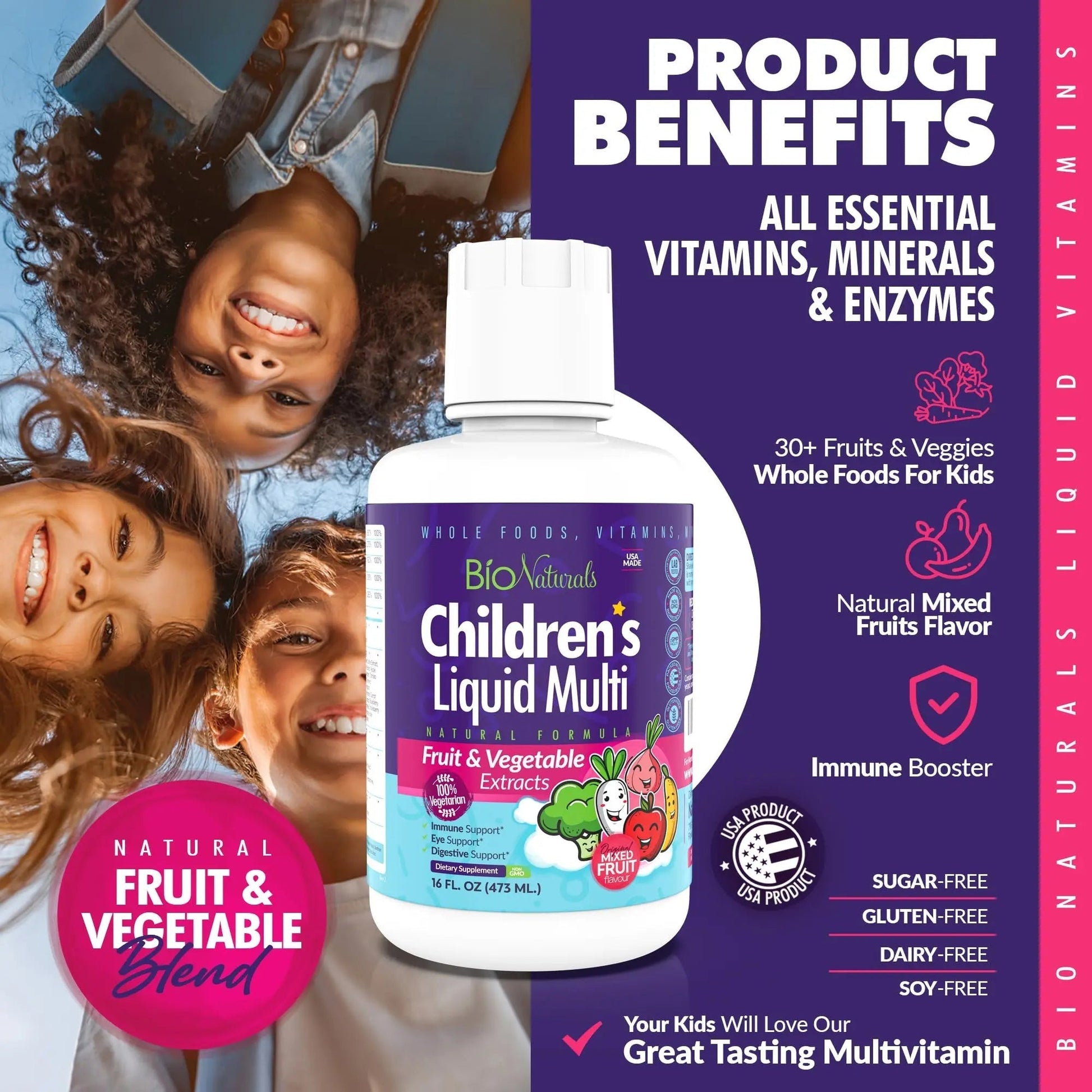 Bio Naturals Children's Liquid Multivitamin & Immune Booster - Natural Supplement for Kids & Toddlers with Vitamins A B C D3 E, Fiber Bio Naturals buy australia supplements