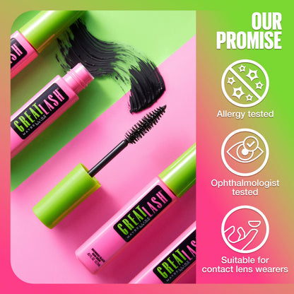 Maybelline Great Lash BIG Washable Mascara, Volumizing, Thickening, Lengthening Mascara, Brownish Black, 1 Count MAYBELLINE