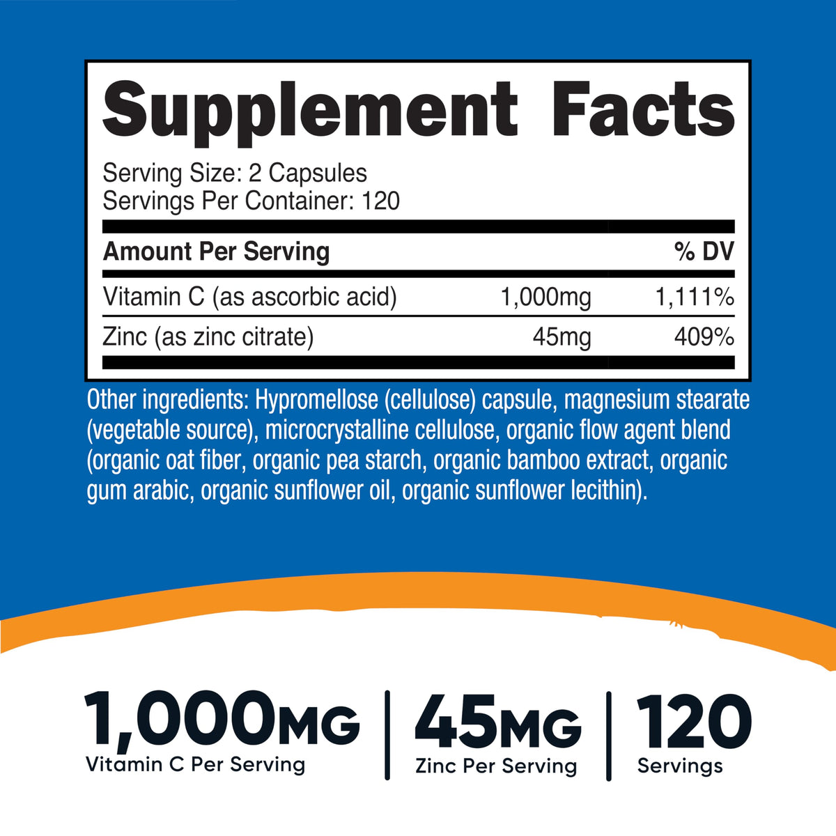 Nutricost Vitamin C with Zinc Capsules, 120 Servings - 1000mg, 45mg Zinc, Non-GMO, Gluten Free Vitamin C Supplement Nutricost