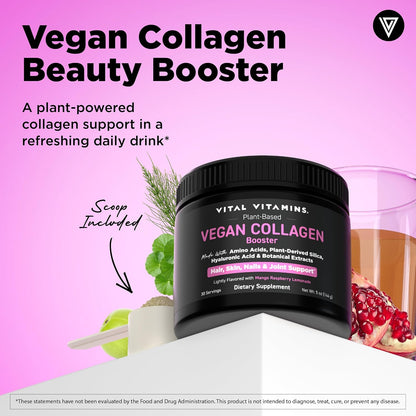 Vital Vitamins Vegan Collagen Booster Powder with Amino Acids & Vitamin C | Mango Raspberry Lemonade Flavor, Plant-Powered Collagen Support with Biotin & Hyaluronic Acid, 30 Servings Gsupps Australia
