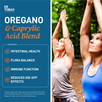 Dr. Tobias Oregano and Caprylic Acid Blend, Gut Flora Balance Complex with Probiotics & Enzymes for Intestinal and Immune Support, Gut Health Supplements for Women & Men, 60 Capsules, 30 Servings