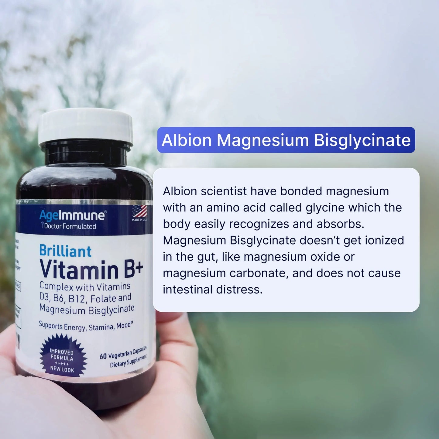 AgeImmune Vitamin B Complex with Vitamin D3 B12 B6 Magnesium Bisglycinate and Folate as Methylfolate - Doctor Formulated Methylated B Complex Supplement AgeImmune