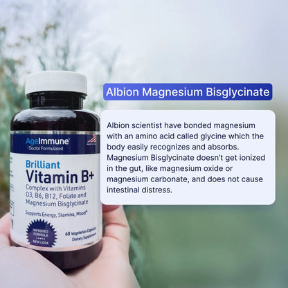 AgeImmune Vitamin B Complex with Vitamin D3 B12 B6 Magnesium Bisglycinate and Folate as Methylfolate - Doctor Formulated Methylated B Complex Supplement AgeImmune