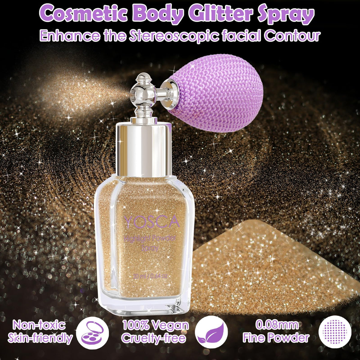 Yosca Body Glitter Spray, 30ML Body Shimmer Powder Hair Spray Fine Glitter Yosca