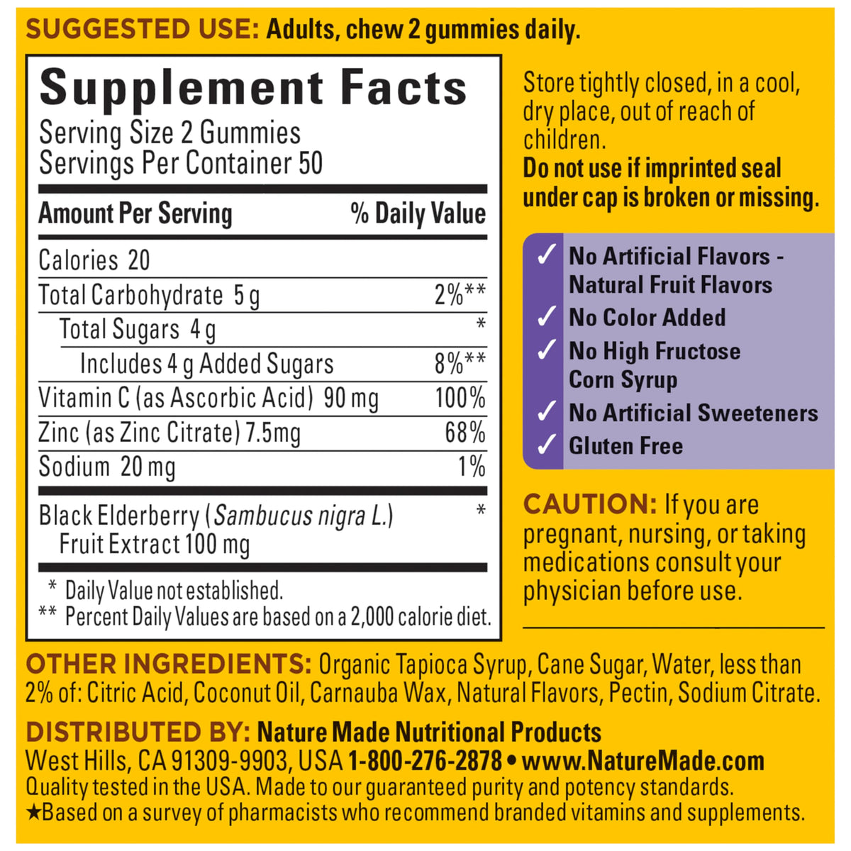 Nature Made Elderberry Gummies with Vitamin C and Zinc, Dietary Supplement for Immune Support Nature Made