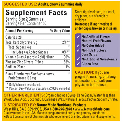 Nature Made Elderberry Gummies with Vitamin C and Zinc, Dietary Supplement for Immune Support Nature Made