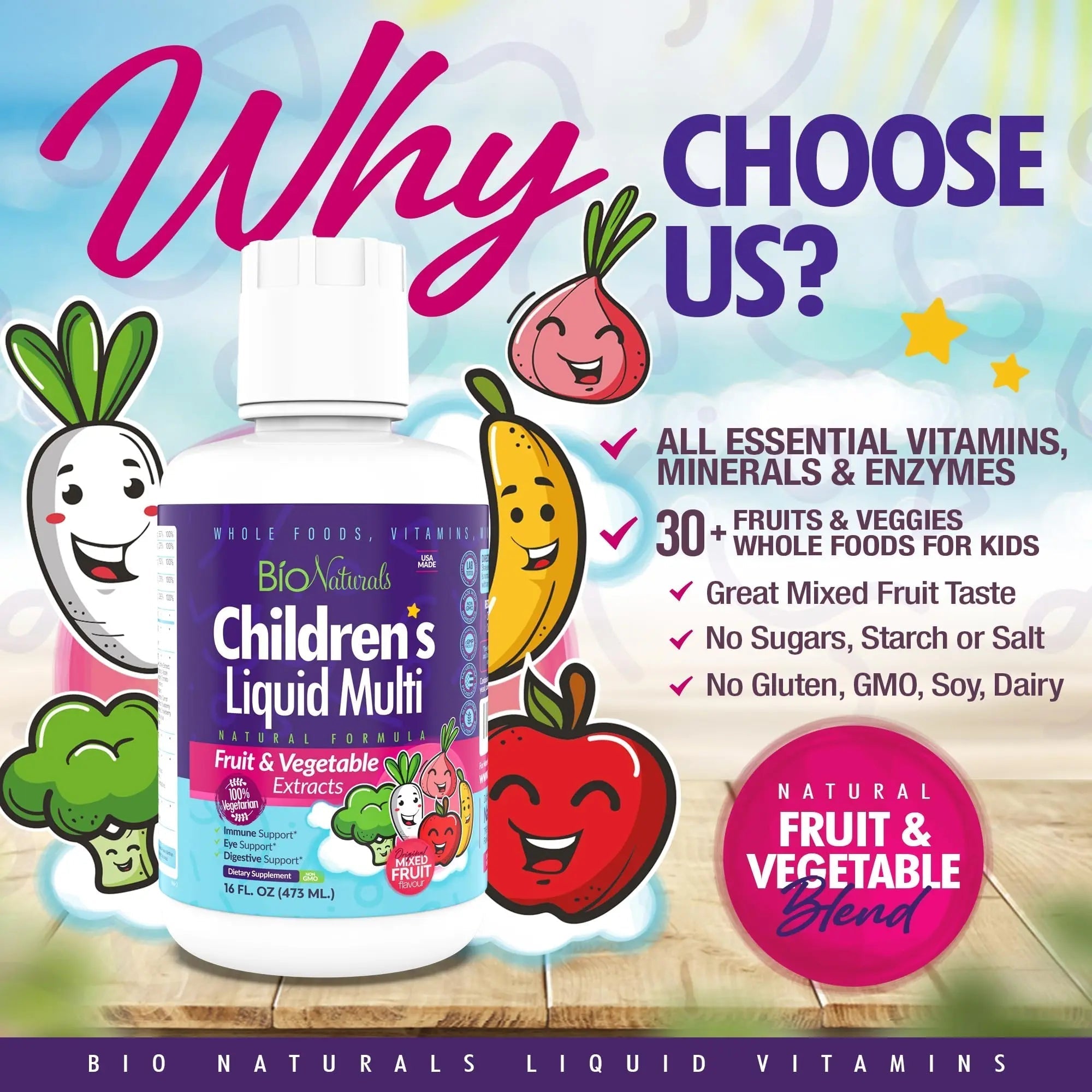 Bio Naturals Children's Liquid Multivitamin & Immune Booster - Natural Supplement for Kids & Toddlers with Vitamins A B C D3 E, Fiber Bio Naturals buy australia supplements