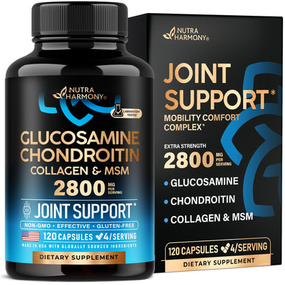 Glucosamine Chondroitin MSM Collagen | HSA | Joint Support Supplement 2800 mg | Made in USA | FSA Approved Product Items | Flexibility Nutritional Vitamins NUTRAHARMONY