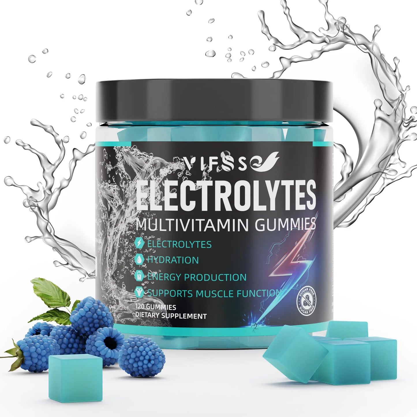 VIFSSG Electrolytes Gummies No Sugar, 120 Chewable Electrolyte Gummies with 6 Electrolytes for Runners and Endurance Sports, Refreshing Blue Raspberry, Hydration Electrolyte Chews, 1 Pack VIFSSG