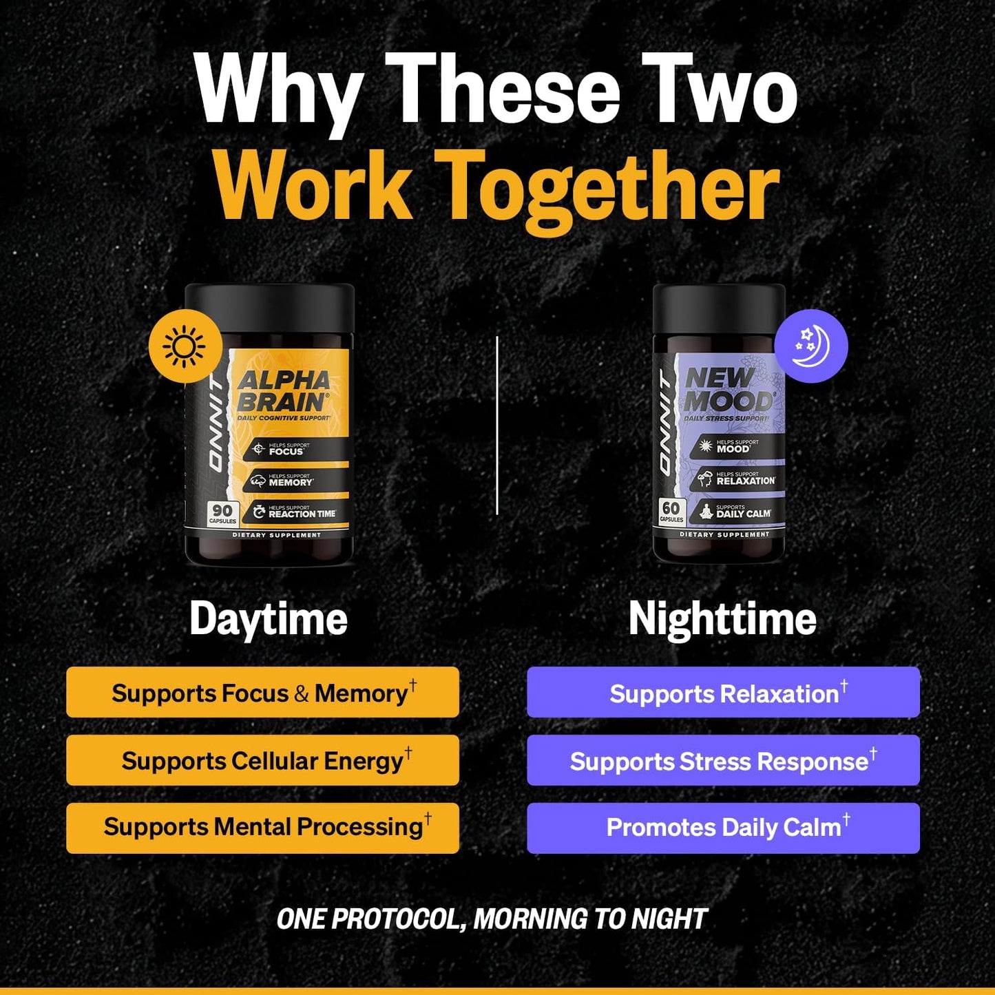 ONNIT Cognitive & Mood Support Bundle: Alpha Brain Nootropic Capsules (90 Count) + New Mood Stress Support Capsules (60 Count), IGEN Non-GMO Tested Focus, Clarity, Relaxation & Sleep, Pack of 2