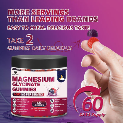 120 CT Magnesium Glycinate Gummies 1000 mg for Women and Men, Magnesium Malate & Taurate Supplements for Sleep, Body Support and Relaxation, Sugar Free OUTELANDE