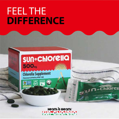 Sun Chlorella 500mg Whole Body Wellness Green Algae Superfood Supplement - Immune Defense, Gut Health, Natural Purification, Energy Boost Sun Chlorella