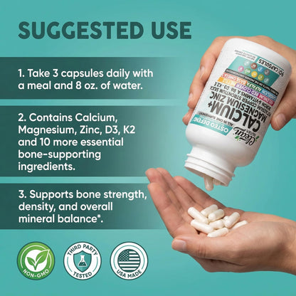 Allin1 Calcium Magnesium Zinc Supplement with Potassium, Copper, Strontium, Silica, Vitamin D3 K2, Boron, Vitamin B1 B12 Red Clover Herb Alfalfa Basil Pills for Men Clean Nutraceuticals