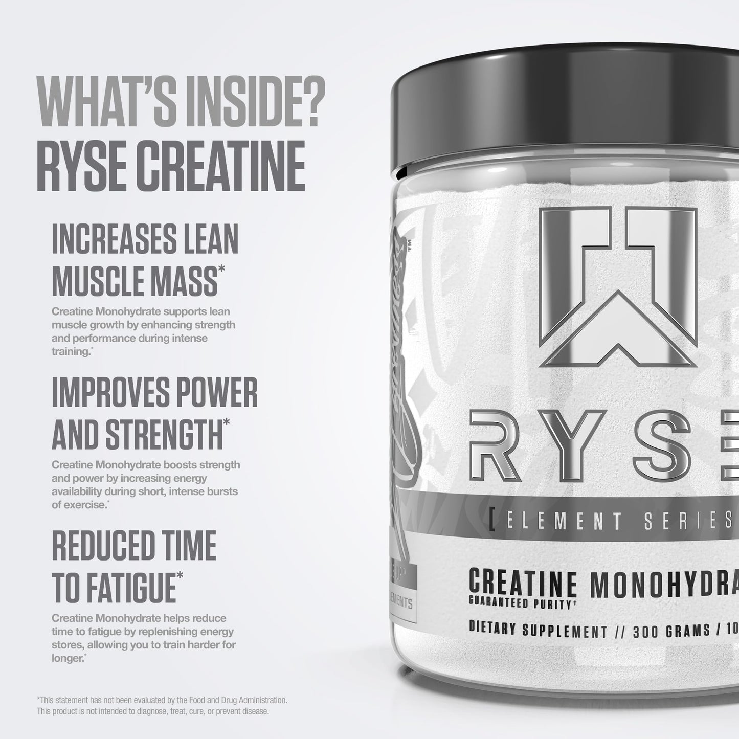 RYSE Creatine Monohydrate Powder - Unflavored - Supports Men & Women Lean Muscle Growth, Strength, Power, and Endurance - Helps Reduce Fatigue and Improve Workout Recovery - 60 Servings