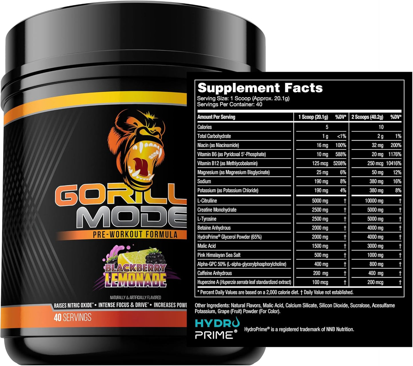 Gorilla Mind Pre Workout (BlackBerry Lemonade) + Creatine (100 Serv.) - Comprehensive Stack for Improved Strength, Power Output, and Muscle Size