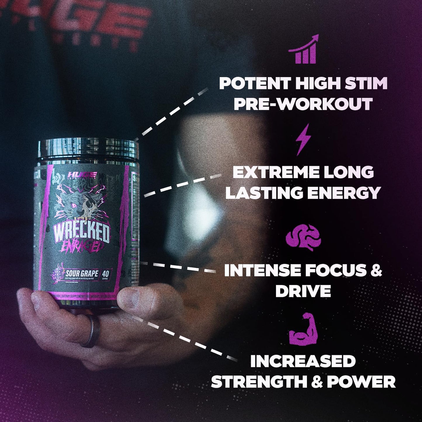 Wrecked Enraged High Stim Pre Workout - Extreme Hardcore Formula for Intense Energy, Laser Focus & Maximum Strength - Potent Stimulant Matrix - for Advanced Lifters, Not for Beginners (40 Servings)