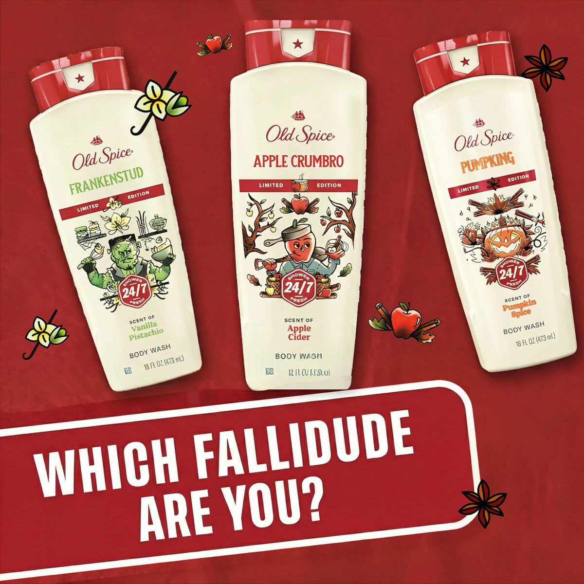 Old Spice Body Wash for Men, Fallidudes Edition, 24/7 Frightful Freshness, Long Lasting Cleanse & Refresh, Rich Lather, PumpKing Pumpkin Spice Scent, 16 oz Old Spice