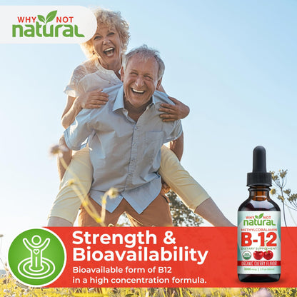 Why Not Natural Organic Vitamin B12 Liquid - Sublingual Extra Strength 60 x 5000 mcg Methylcobalamin Drops, Vegan, Why Not Natural