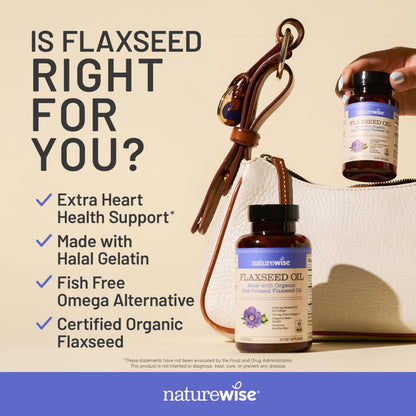 NatureWise Flaxseed Oil 1,242 mg, Fish Free Omega 3 6 9 with 720mg ALA, Dietary Supplement for Heart Health Support - Organic, Cold Pressed, NatureWise