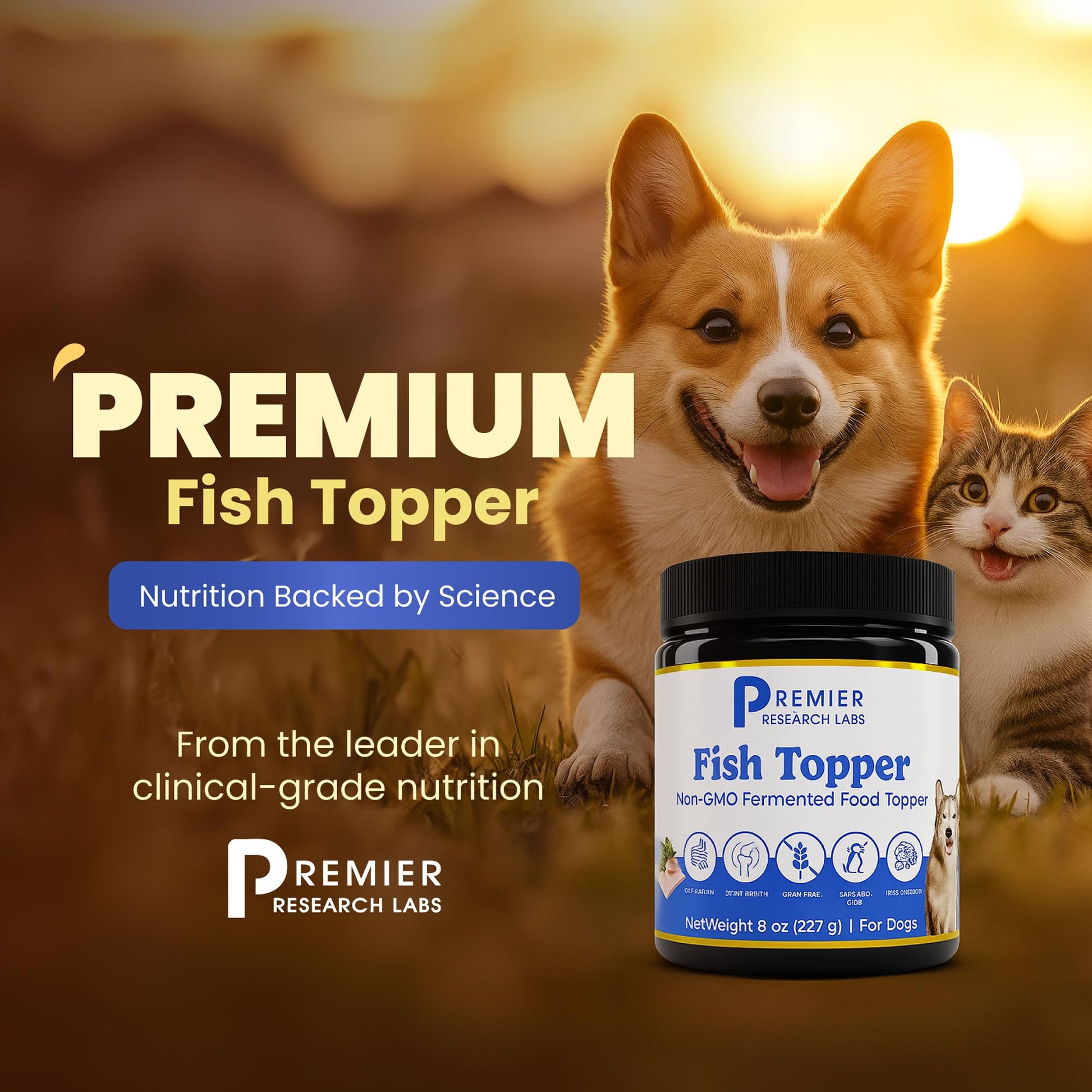 Premier Research Labs Fish Topper - Dried Dog Food Topper for Pets, Meal Mix Ins for Kibble, Supports Gut & Joint Health, Natural Source of Protein, Fermented, Grain Free, Non GMO - 16 oz Premier Research Labs buy australia supplements