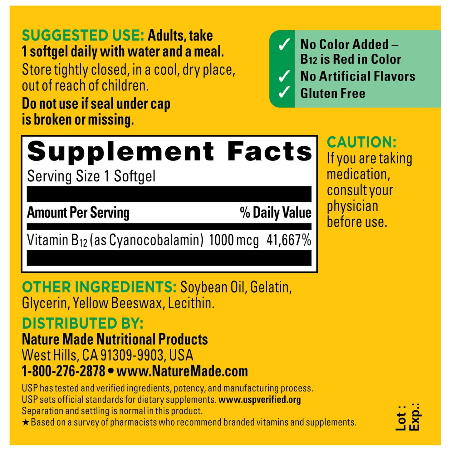 Nature Made Vitamin B12 1000 mcg, Dietary Supplement for Energy Metabolism Support, B12 Vitamins 1000 mcg, 150 Softgels, 150 Day Supply Nature Made
