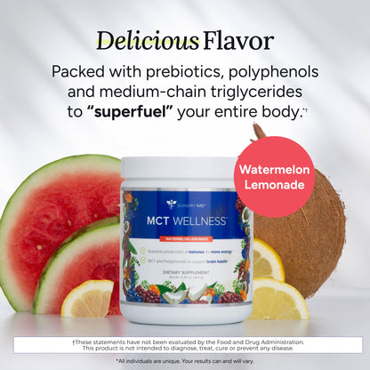 Gundry MD MCT Wellness Powder to Support Energy, Ketone Production and Brain Health, Keto Friendly, Sugar Free (30 Day Supply, Watermelon Lemonade) Gundry MD