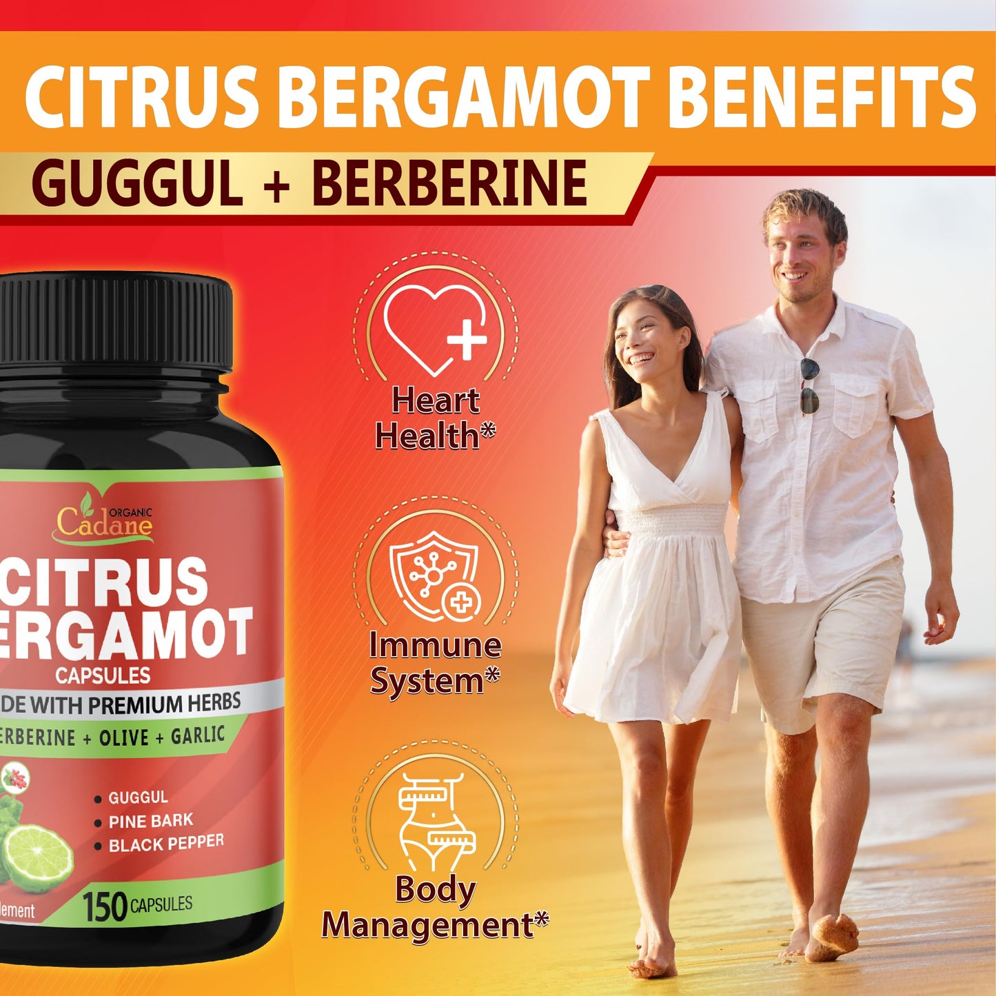 Cadane Citrus Bergamot Supplement Capsules with Berberine, Olive, Guggul, Garlic, Pine Bark, Black Pepper Organic Cadane