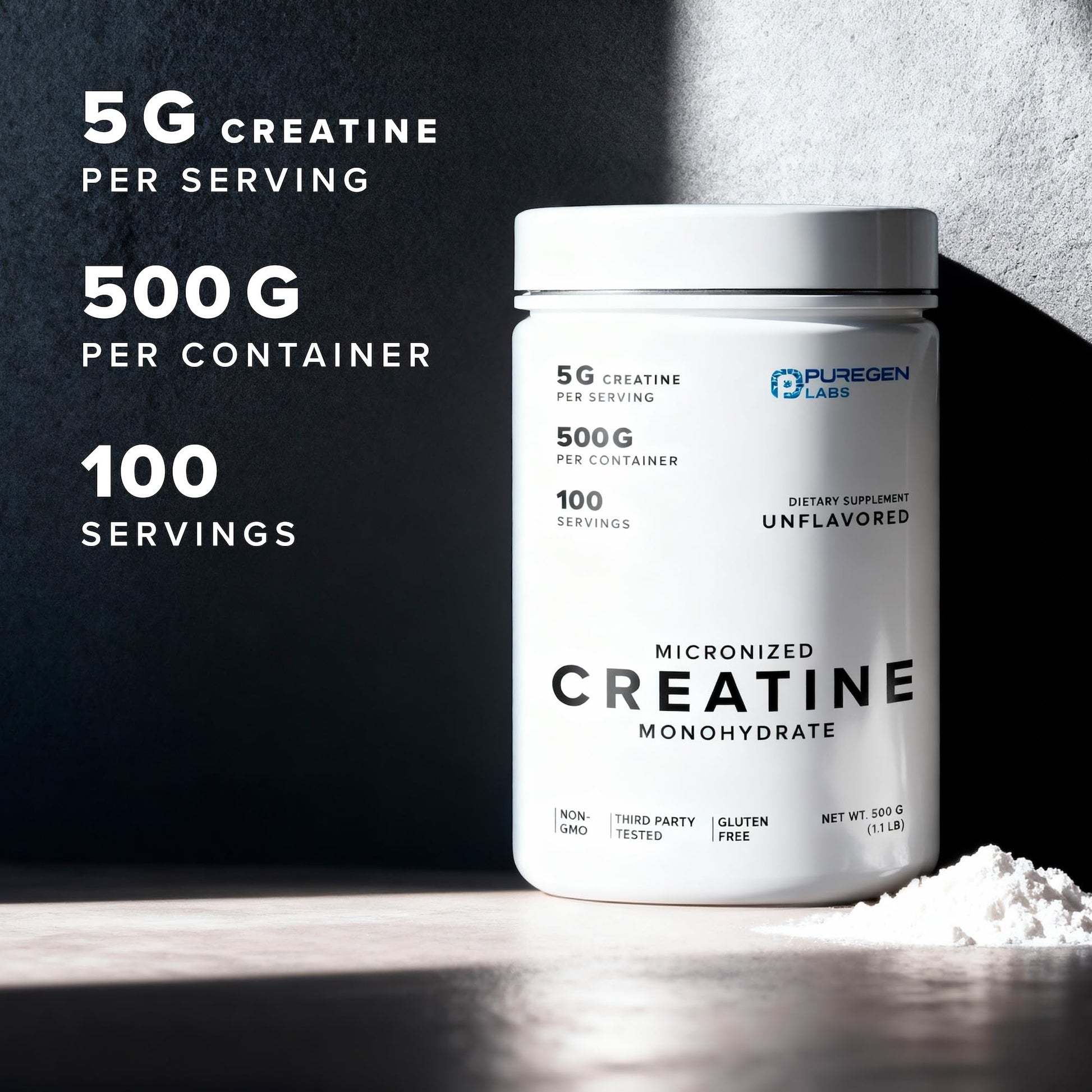 Puregen Labs Micronized Creatine Monohydrate Powder 500g – Pure, Unflavored, No Additives | 5000mg Per Serv (5g) - 100 Servings | Third Party Tested for Quality P Puregen Labs buy australia supplements
