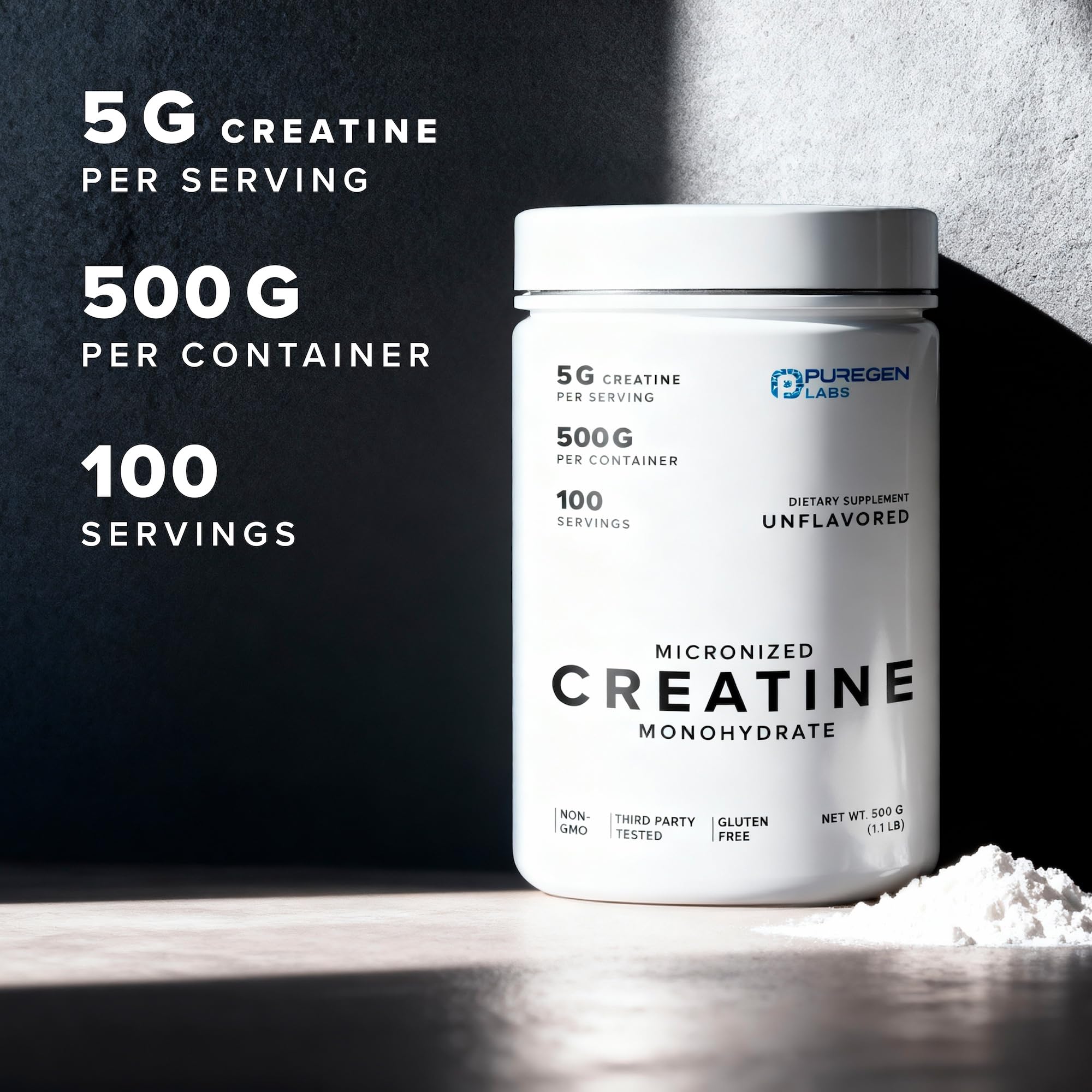 Puregen Labs Micronized Creatine Monohydrate Powder 500g – Pure, Unflavored, No Additives | 5000mg Per Serv (5g) - 100 Servings | Third Party Tested for Quality P Puregen Labs buy australia supplements