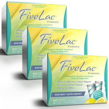 GHT - FiveLac Lemon Probiotic Powder Drink Mix, Probiotics for Women, Men, and Kids - Smooth Digestive Support and Elimination - Relieves Occasional Constipation and Gas - 60 Packets (3 Pack) Non-GMO ght Global Health Trax buy australia supplements