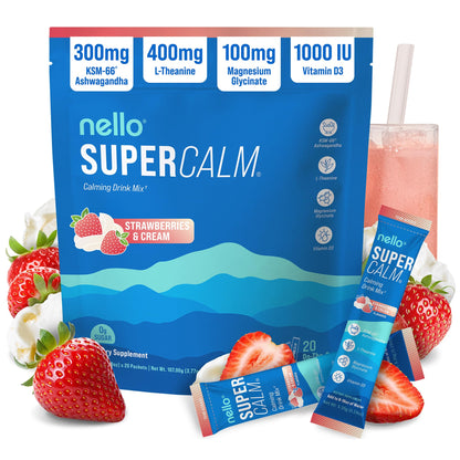 Nello Supercalm Powdered Drink Mix, Cortisol Reducer*, Sleep Aid Supplement, L Theanine, Ksm-66 Ashwagandha, Magnesium Glycinate, Vitamin D 3, No Sugar Nello