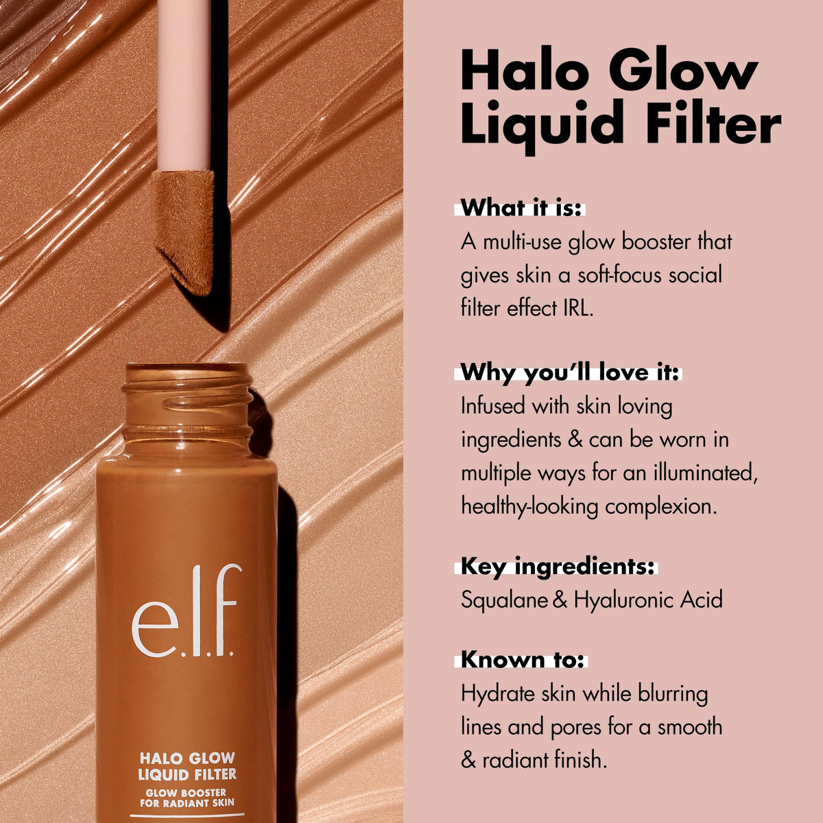 e.l.f. Halo Glow Liquid Filter, Complexion Booster For A Glowing, Soft-Focus Look, Infused With Hyaluronic Acid, Vegan & Cruelty-Free, 3 Light/Medium e.l.f.