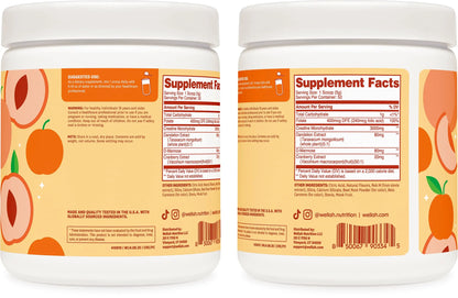 Wellah Creatine for Women - Creatine Monohydrate with Dandelion & Cranberry Extract (50 Servings, Clementine Peach) Wellah
