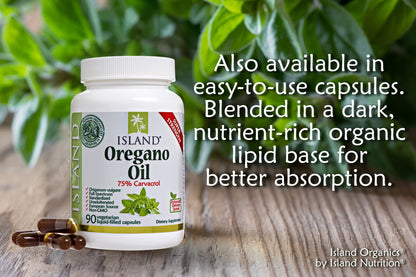 Island Nutrition, Oregano Oil Organic Liquid Drops - 100% Pure & Undiluted - USDA-Certified Organic (1 oz) 75% Carvacrol Island Nutrition
