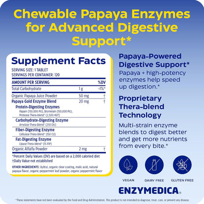 Enzymedica Papaya Gold - Papaya Enzymes Chewable - 120 Tablets Gsupps Australia
