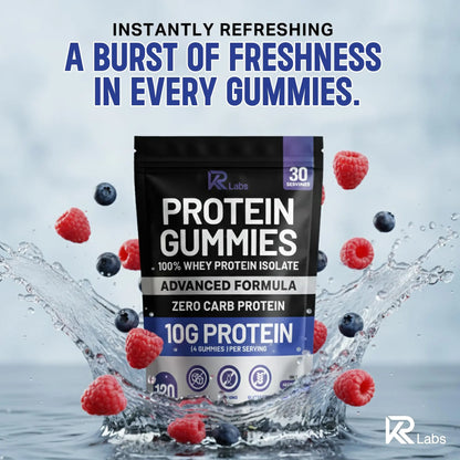 KR Labs Zero Carb 100% Pure Whey Isolate Protein Gummies | 300g Total Protein per Bag | 10g per Serving Plant Based with Vitamins for Men & Women KR Labs