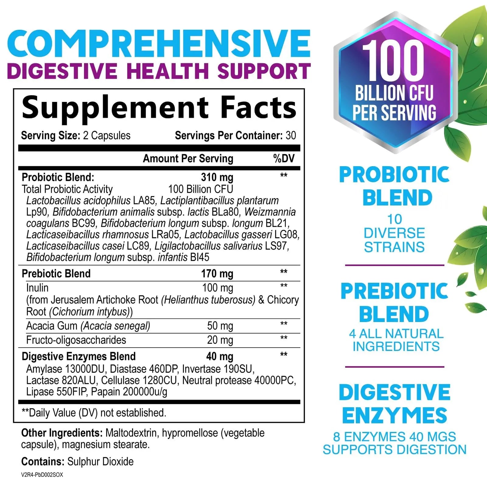 Probiotics 100 Billion CFU Per Serving - 10 Probiotic Strains & Prebiotics - Digestive Gut Health, Immune Support & Occasional Constipation, Gas & Bloating - Daily Supplement For Adults - 60 Capsules Nature's Nutrition buy australia supplements