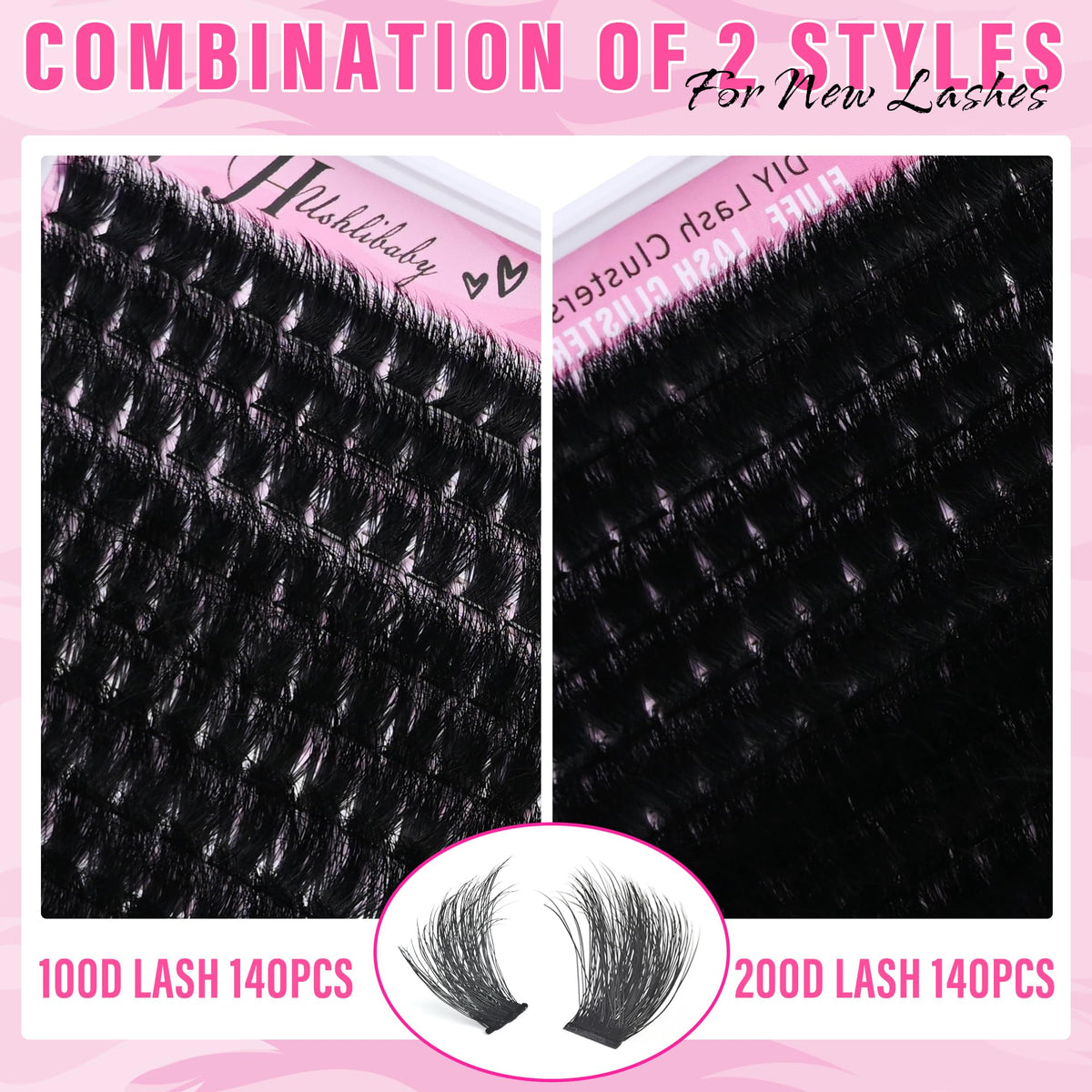 Lash Clusters 100D+200D Mega Thick Lashes Clusters 12-22mm Wispy Individual Thick Volume Lashes Cluster Eyelash Extensions 280Pcs DIY Lash Extension at Home, by Hushlibaby(Plant Fiber) Hushlibaby