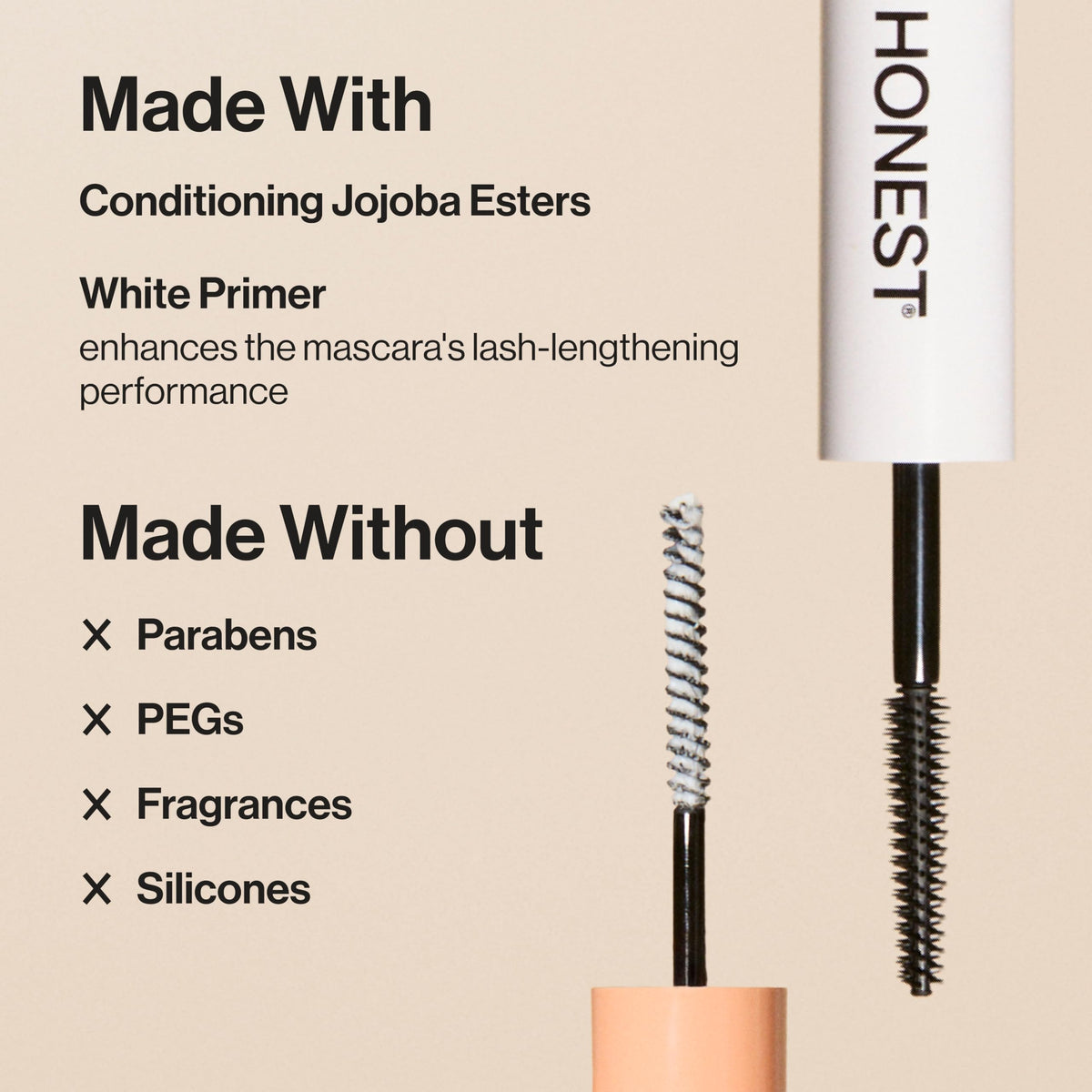 Honest Beauty 2-in-1 Extreme Length Clean Mascara, Primer, Black, .27 fl oz Honest Beauty