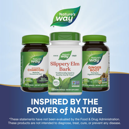 Nature’s Way Slippery Elm Bark Capsules, Traditional Digestive Support to Soothe Gastrointestinal Tract*, 1,600 mg per 4-Capsule Serving Nature's Way