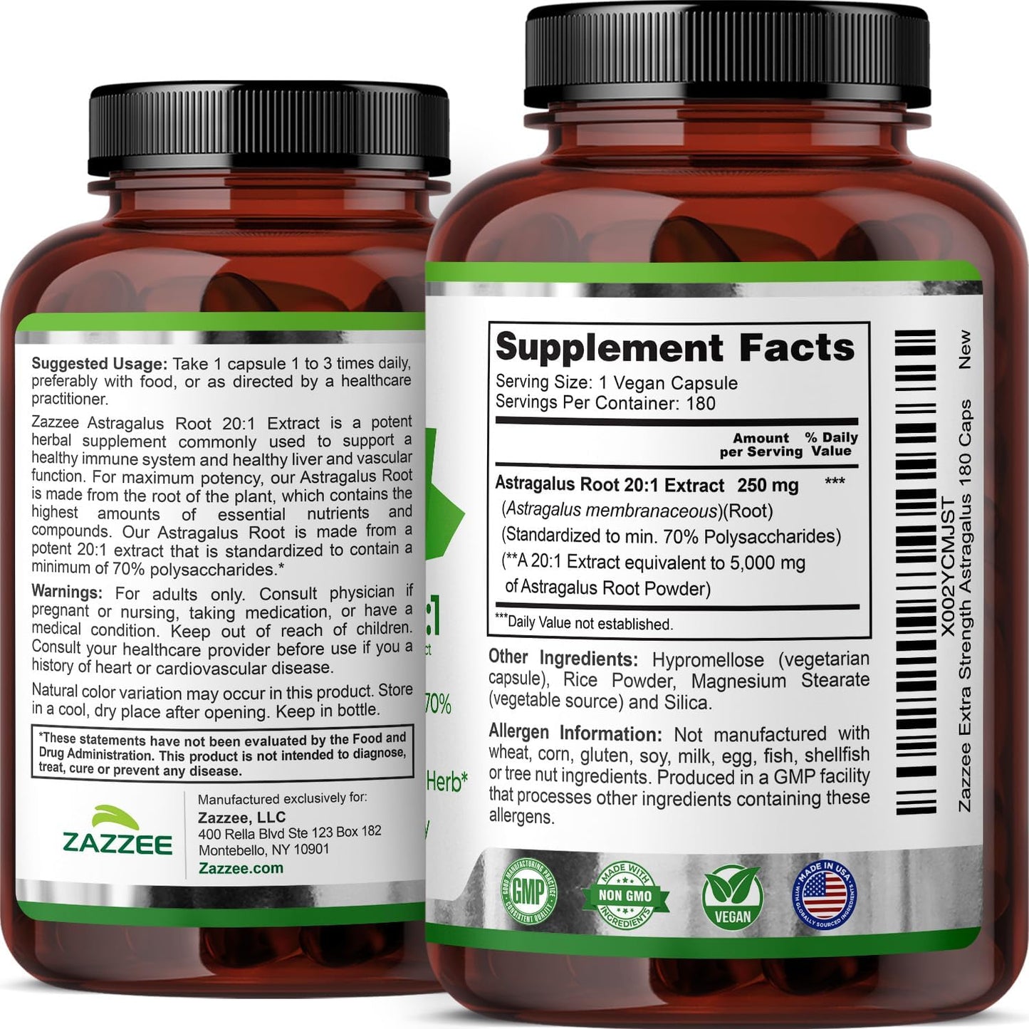 Zazzee Extra Strength Astragalus Root 20:1 Extract, 70% Polysaccharides | 180 Vegan Capsules, 6 Month Supply, Astragalus Membranaceus, Immune System Support, Non-GMO, Herbal Supplement, Made in USA Gsupps Australia