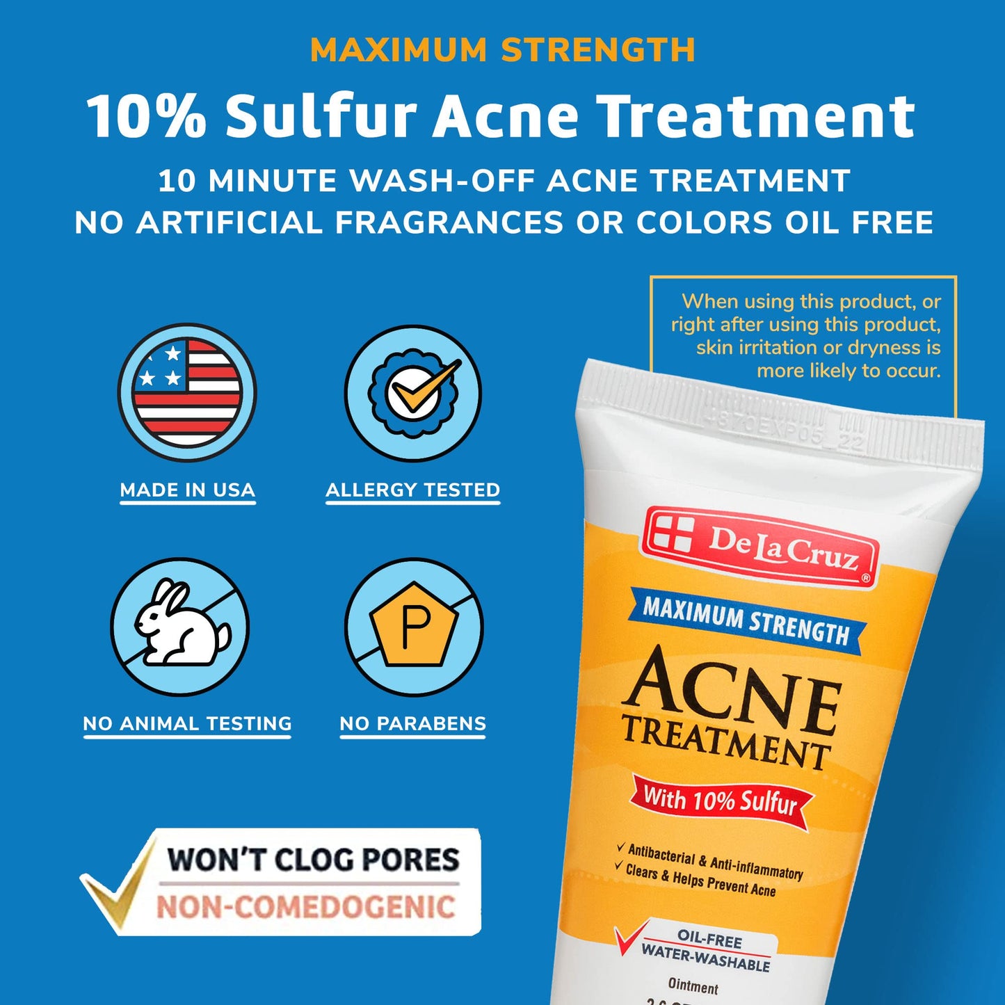 De La Cruz Sulfur Ointment - Cystic Acne Treatment for Face and Body - Daily 10 Min Spot Treatment Mask - Safe and Effective Game Changing Hormonal Acne De La Cruz