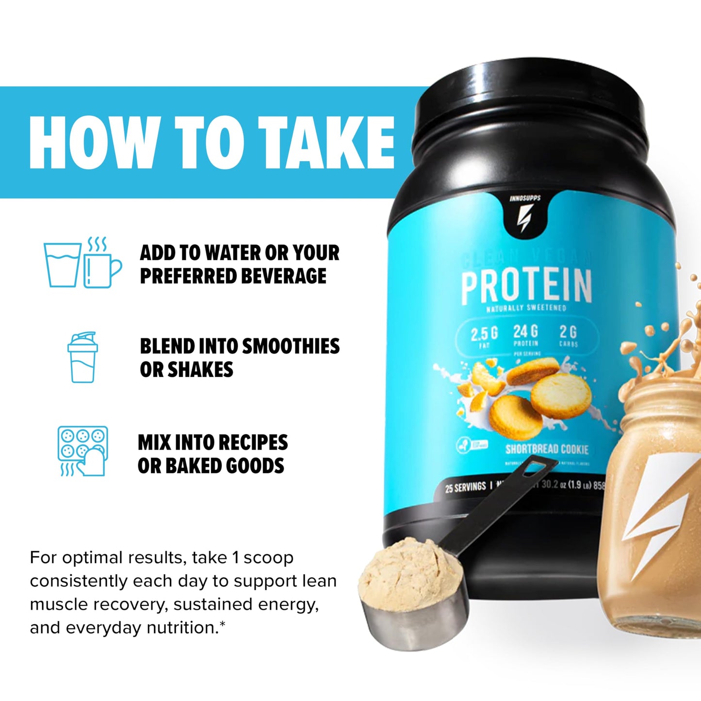 InnoSupps Clean Vegan Protein - Plant Based, Vegan, Natural, No Artificial Sweeteners, No Gluten, No Dairy. Lactose Free, Low Carbs, Low Fat, No Sugar Added, Soy Free, Non-GMO (Lemon Sugar Cookie)
