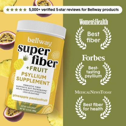 Bellway Super Fiber Powder + Fruit, Sugar Free Organic Psyllium Husk Powder Fiber Supplement for Regularity, Bloating Relief & Digestive Health, Plant-Based, Bellway