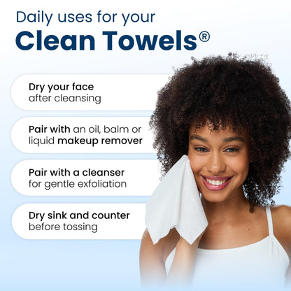 Clean Skin Club Clean Towels XL®, 100% USDA Biobased Face Towel, Disposable Face Towelette, Eczema Association Accepted, Makeup Remover Dry Wipes, Ultra Soft, 1 Pack, 50 Ct CLEAN SKIN CLUB