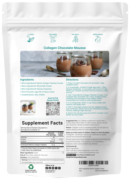 Micro Ingredients Marine Collagen Peptides Powder, 1 lb | Type I Marine Collagen + Natural Protein | Wild-Caught Fish Source Micro Ingredients