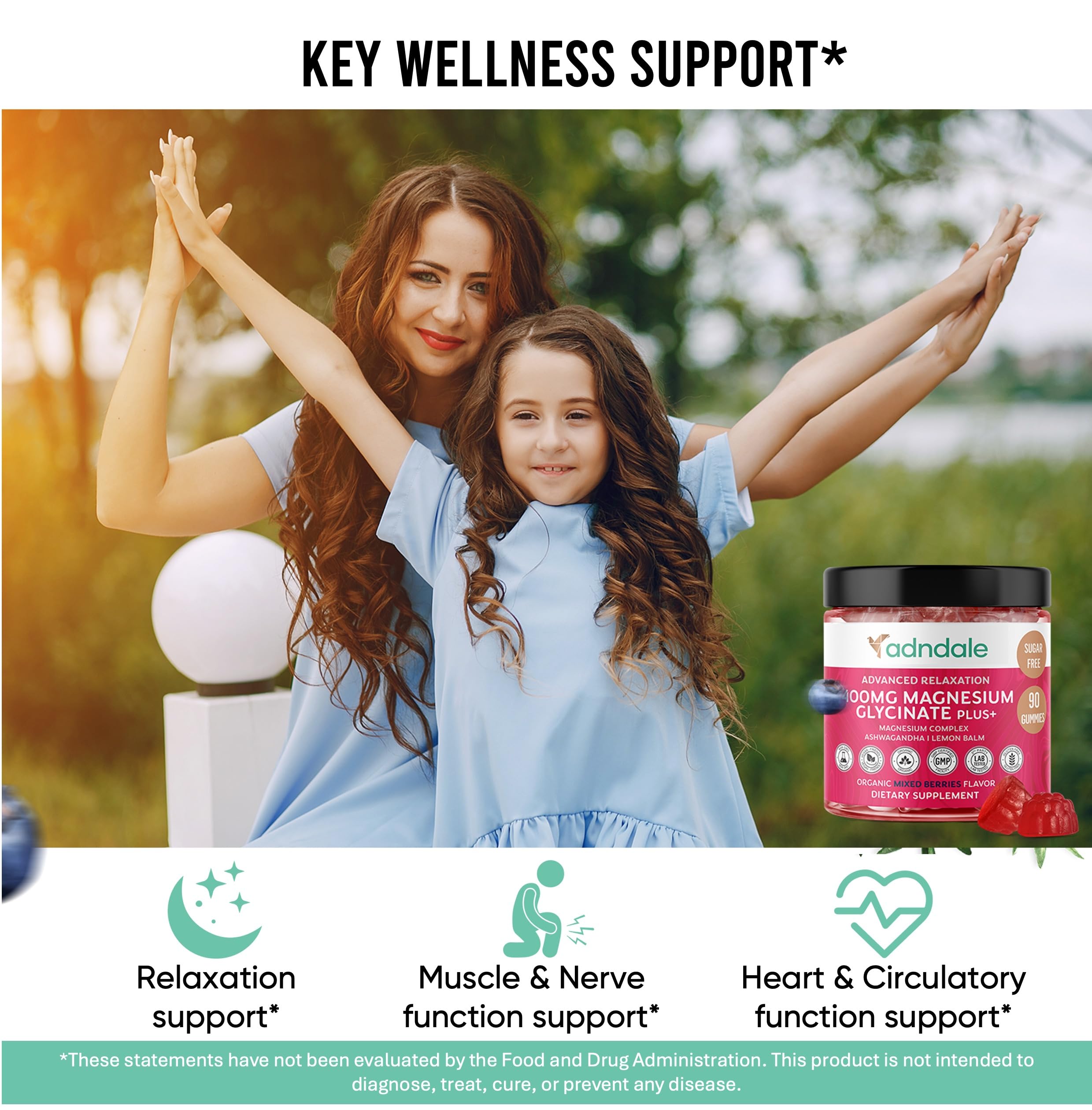 Adndale 90 CT Magnesium Glycinate 400 mg Gummies with Ashwagandha, Magnesium Malate & Taurate, Sugar Free Magnesium Gummies for Adults & Kids. Adndale buy australia supplements