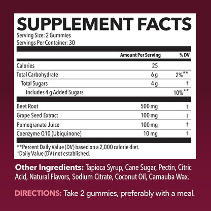 Beet Root Gummies with COQ10 and Grape Seed, Mixed Berry, 30 Servings | Nitric Oxide Supplement with Beetroot, Grape Seed Extract and COQ10 for Performance and Recovery, Vegan, Non-GMO, Gluten-Free Gsupps Australia