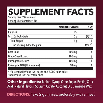 Beet Root Gummies with COQ10 & Pomegranate - Nitric Oxide Supplement for Men and Women - Beetroot for Endurance, Performance, Recovery - Vegan, Non-GMO, Gluten Free HAVASU NUTRITION